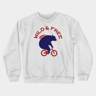 Wild and Free Navy Blue Bear Ride a Red MTB Bicycle with Waterback Crewneck Sweatshirt